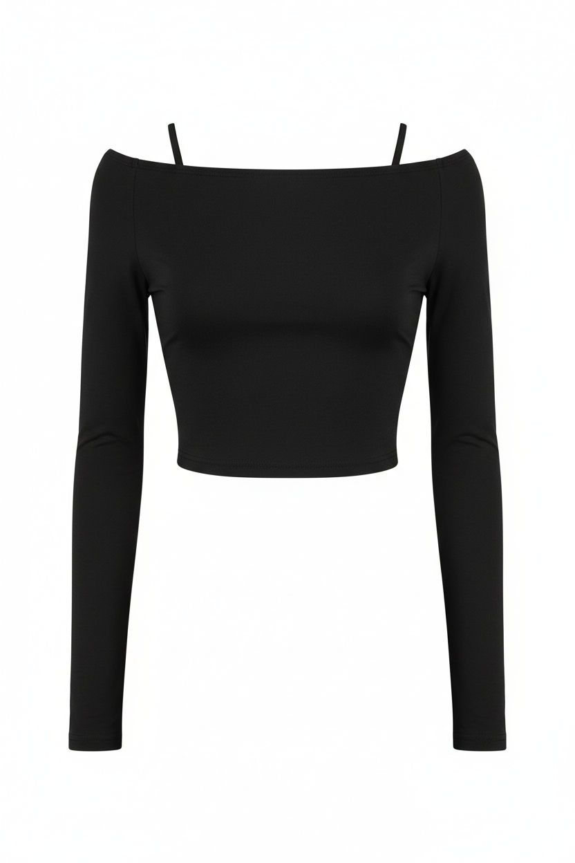 Women's Off-Shoulder Long Sleeve Crop Top - Fond Blanc