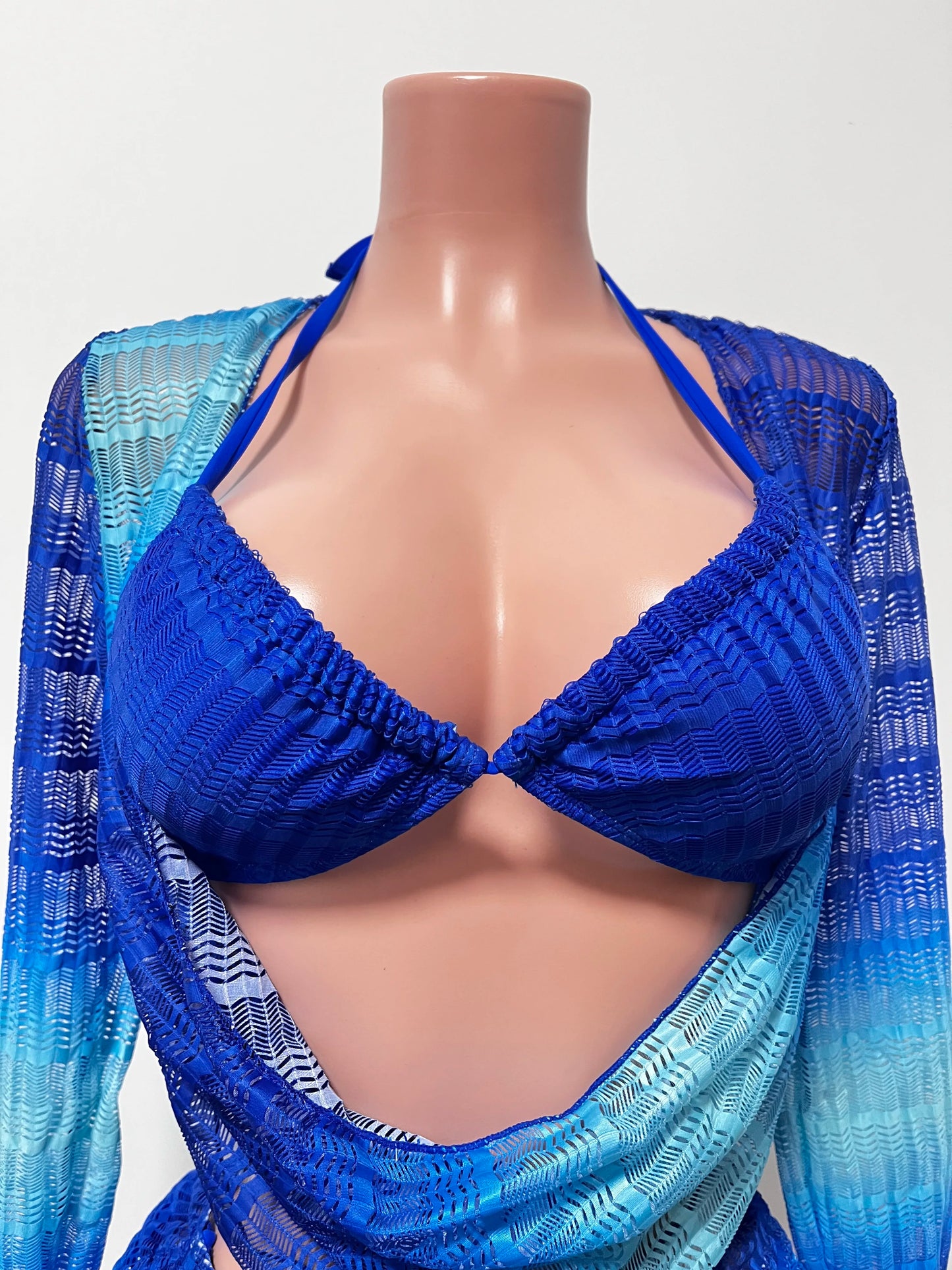 Women's Swimwear 2026 Tie-dye Print Gradient Color Chiffon Mesh Long-sleeve Beach Dress Sexy Bikini 4 Piece Set