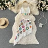 Two-Piece Knit Set Sexy Bikini Top and Fringe Beach Skirt Hand Crochet Hollow Out Knitted Sweater Set for Women