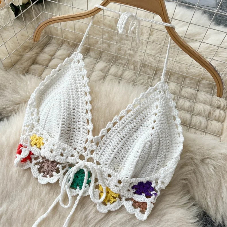 Two-Piece Knit Set Sexy Bikini Top and Fringe Beach Skirt Hand Crochet Hollow Out Knitted Sweater Set for Women