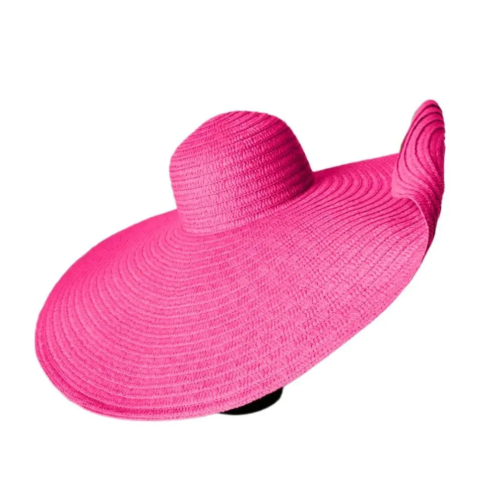 High Quality Foldable Large Wide Brim Sun Hats Straw 70cm Travel Straw Hat UV Protection Oversized Beach Hat