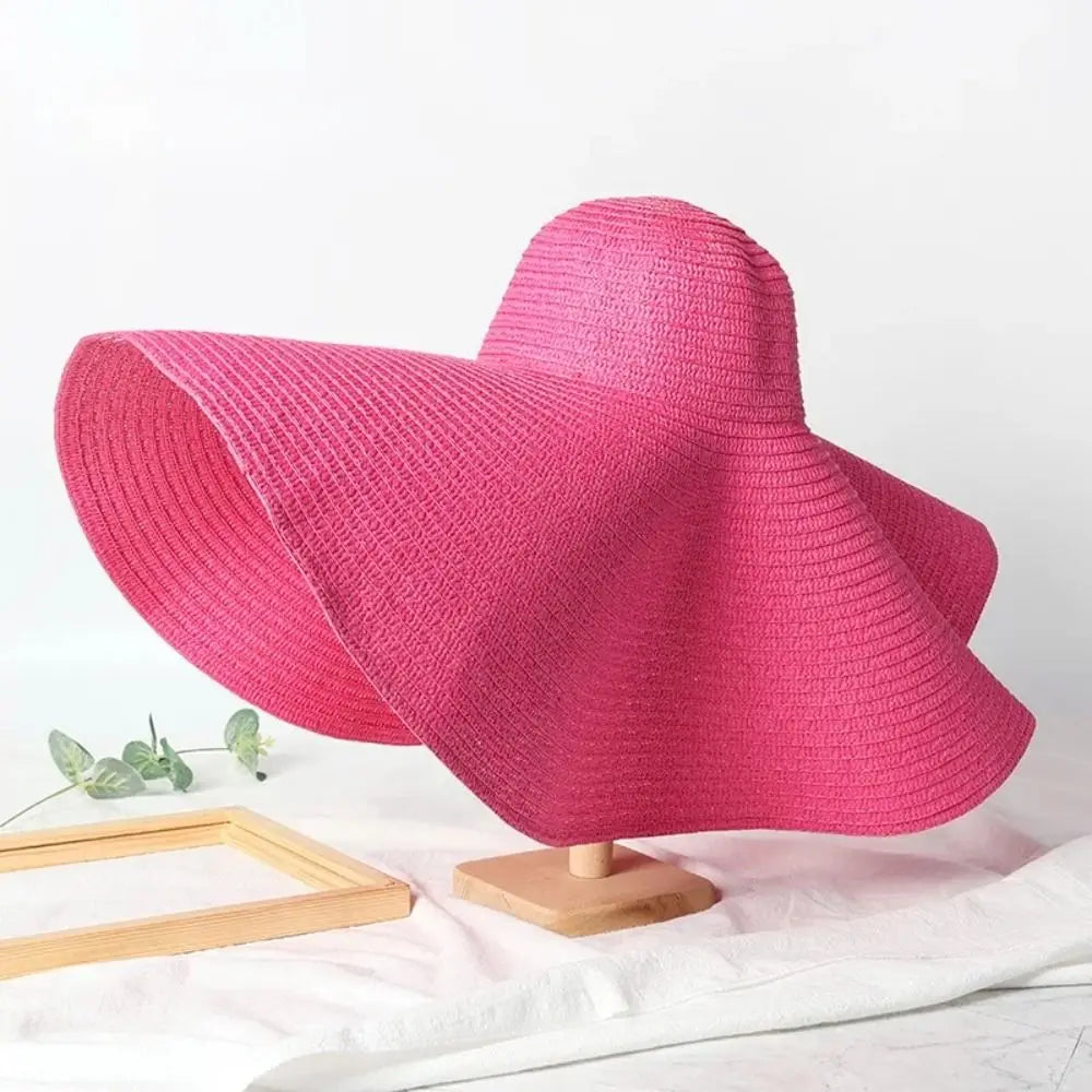 High Quality Foldable Large Wide Brim Sun Hats Straw 70cm Travel Straw Hat UV Protection Oversized Beach Hat