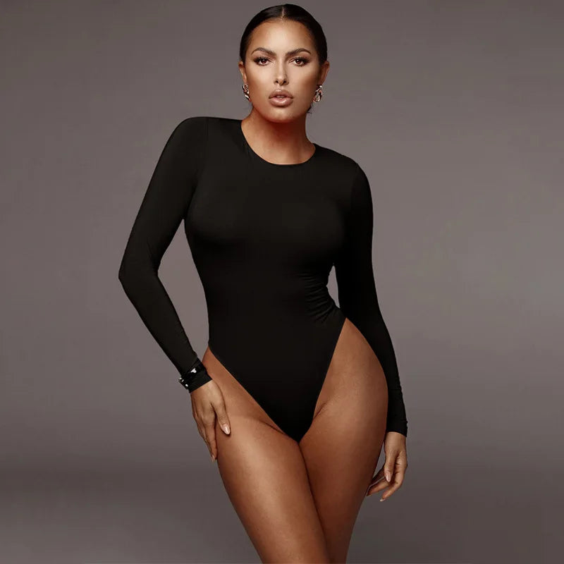 Long Sleeve Sexy Bodysuit Women Black