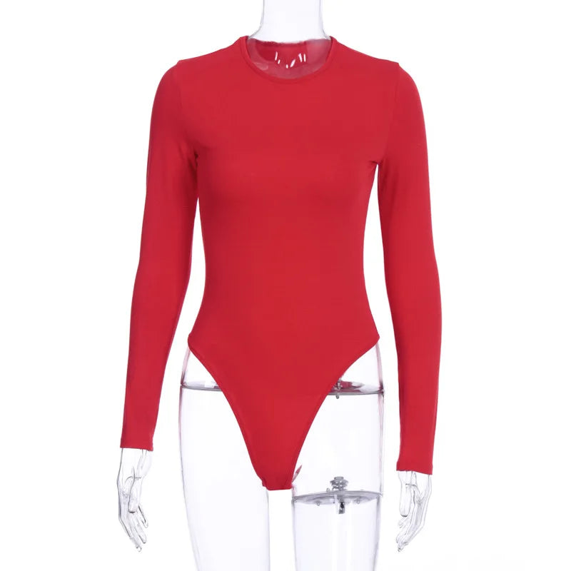 Long Sleeve Sexy Bodysuit Women Black