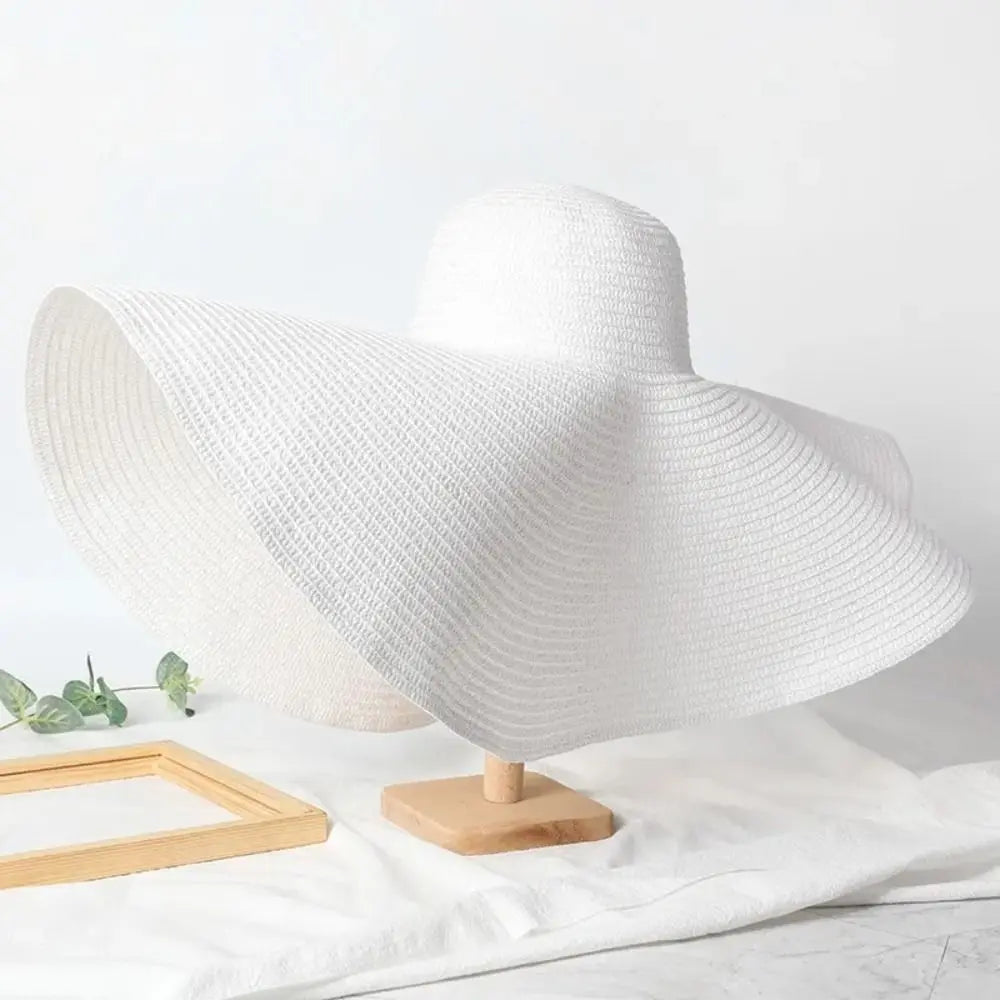 High Quality Foldable Large Wide Brim Sun Hats Straw 70cm Travel Straw Hat UV Protection Oversized Beach Hat