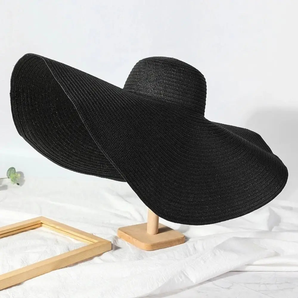 High Quality Foldable Large Wide Brim Sun Hats Straw 70cm Travel Straw Hat UV Protection Oversized Beach Hat