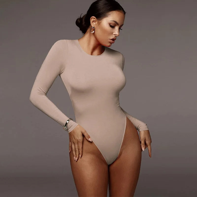 Long Sleeve Sexy Bodysuit Women Black