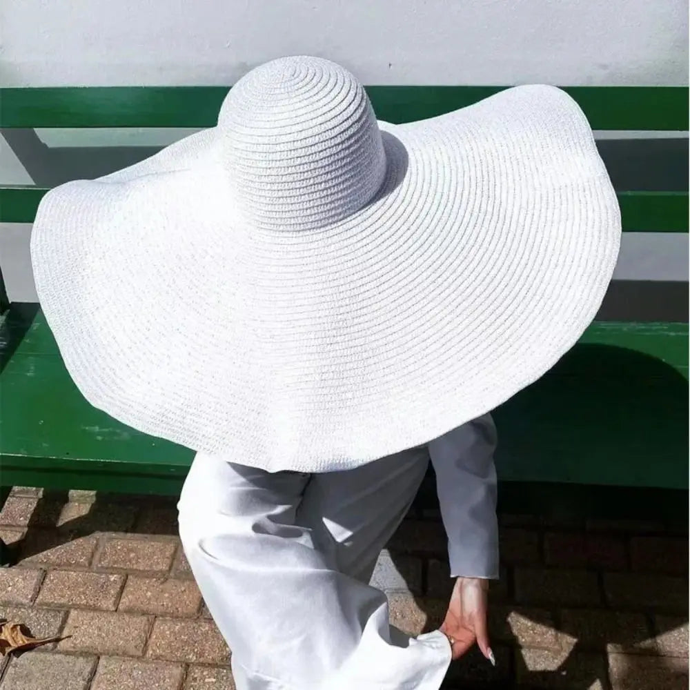 High Quality Foldable Large Wide Brim Sun Hats Straw 70cm Travel Straw Hat UV Protection Oversized Beach Hat