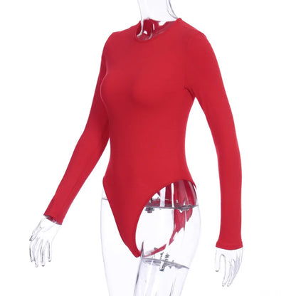 Long Sleeve Sexy Bodysuit Women Black