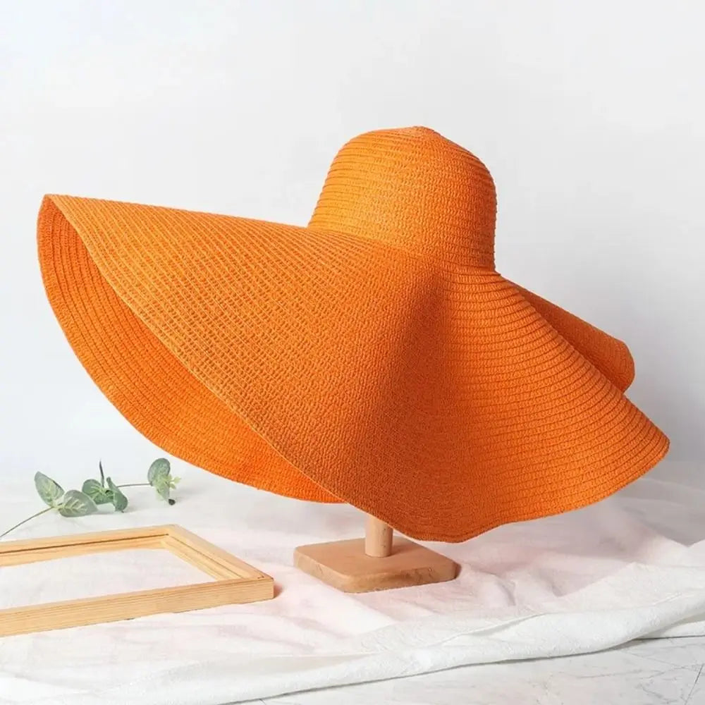 High Quality Foldable Large Wide Brim Sun Hats Straw 70cm Travel Straw Hat UV Protection Oversized Beach Hat