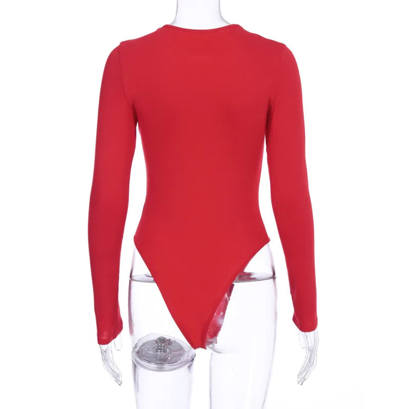 Long Sleeve Sexy Bodysuit Women Black