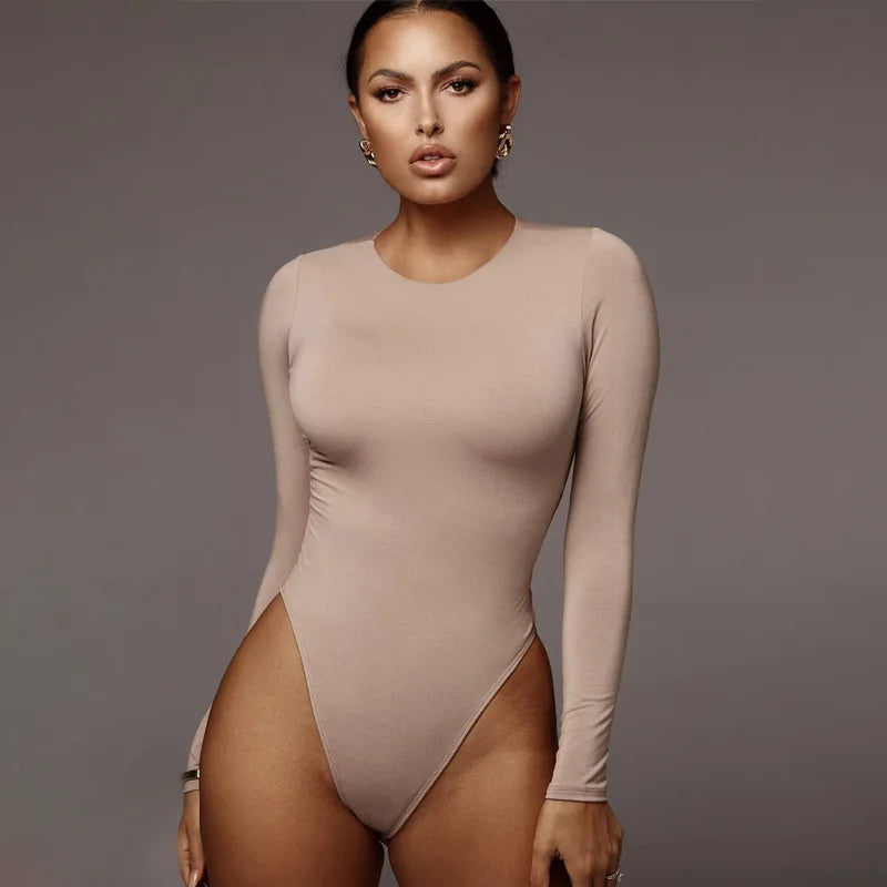 Long Sleeve Sexy Bodysuit Women Black