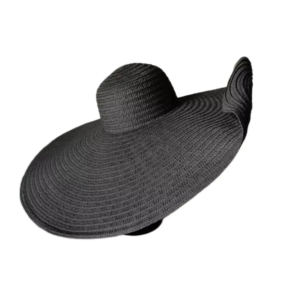 High Quality Foldable Large Wide Brim Sun Hats Straw 70cm Travel Straw Hat UV Protection Oversized Beach Hat