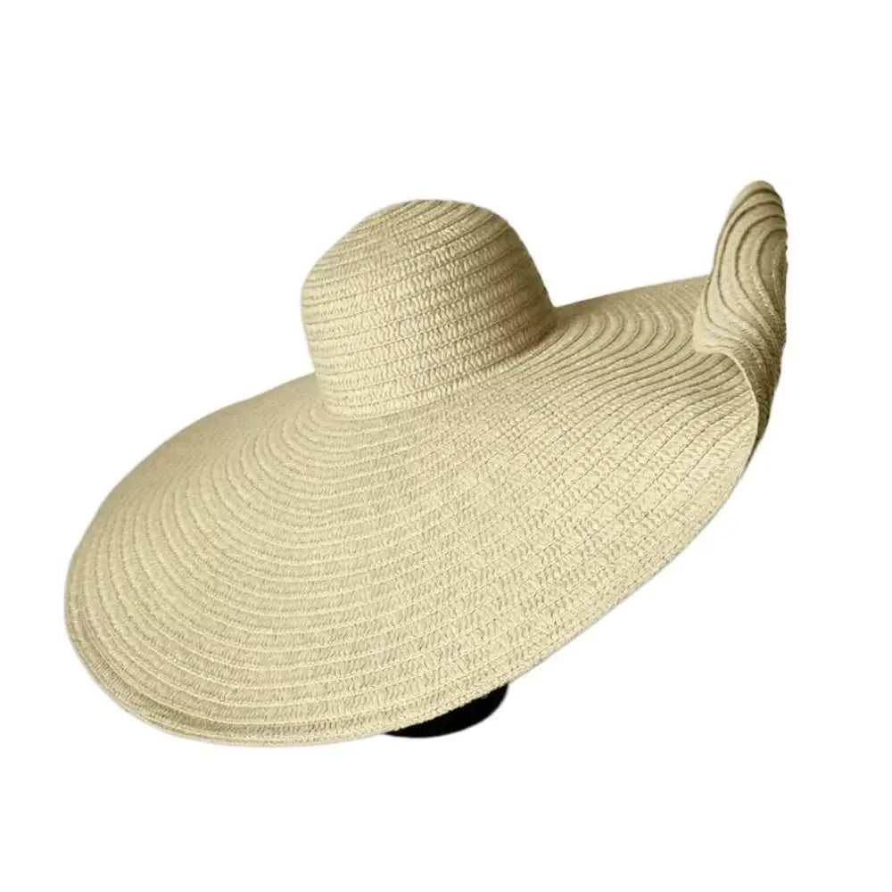 High Quality Foldable Large Wide Brim Sun Hats Straw 70cm Travel Straw Hat UV Protection Oversized Beach Hat